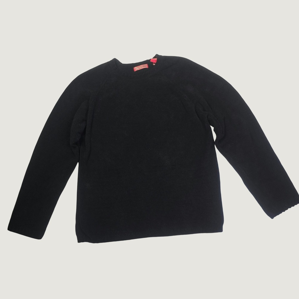 Woody's Retro & Found Mens Crewneck Sweater Size Large Black Raglan Knit‎ K39